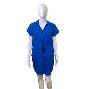 Never A Wallflower Short Sleeve Track Dress Bright Blue Linen Size XS New $288